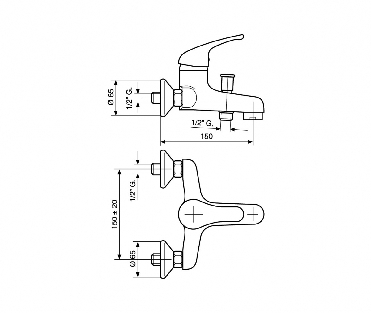 AMBRA BATH MIXER TECHNICAL DRAWING